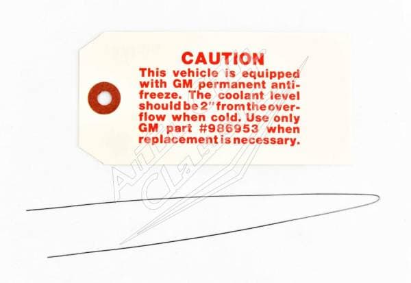 1958 Chevrolet Radiator Coolant Warning Tag