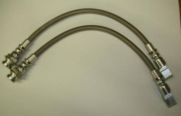 1955-1964 Chevrolet Passenger Cars 10MM 15.5" Stainless Steel Braided Disc Brake Hoses and Bolts HS-CVY-55-64-10MM-16-SS