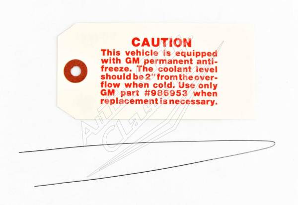1958 Chevrolet Radiator Coolant Warning Tag