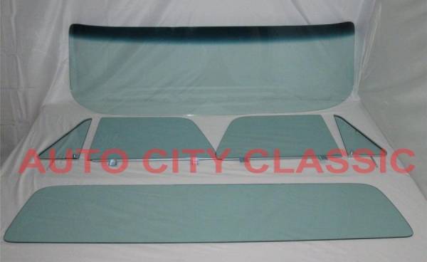 Auto City Classic - 1964-1966 Chevrolet / GMC Cab Complete Glass Package Assembled Side Glass and Large Back Glass CG-CVY-64-66-PU-B-SSA - ORIGINAL GREEN TINT