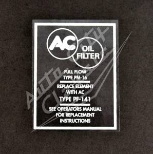 Auto City Classic - 1958 Chevrolet Oil Filter AC TYPE PF-141 Canister Decal - Image 2