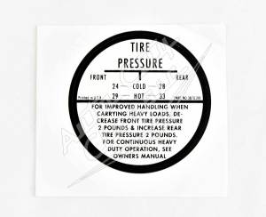 Auto City Classic - 1958 Chevrolet Tire Pressure Inflation Decal - Image 1