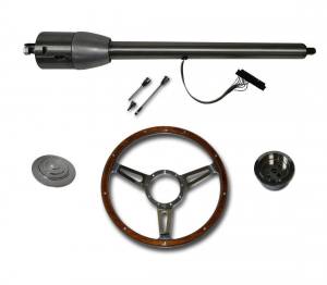 32" Street / Hot Rod Stainless Floor Shift Tilt Steering Column with Woody Wheel Kit SC7007C/P-1430W/1530W