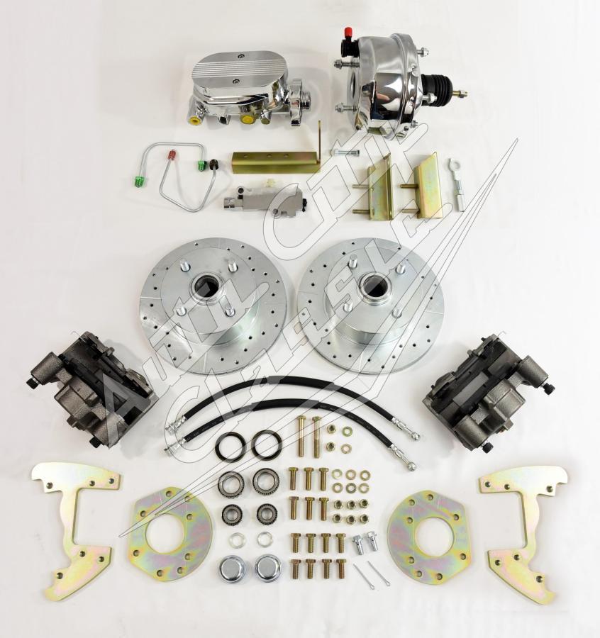 1964-1966 Ford Mustang 6 Cylinder 4 Lug Original 14" Wheels and Rims Chrome Complete Front Disc Brake Conversion Kit