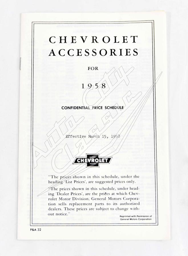 58 Chevrolet Dealer Accessories Price Brochure