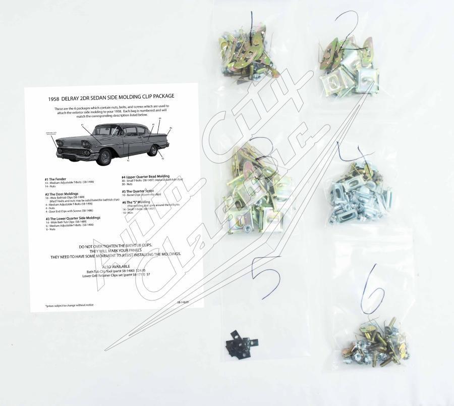 58 Chevrolet Del Ray 2 Door Sedan Side Molding Clip Set