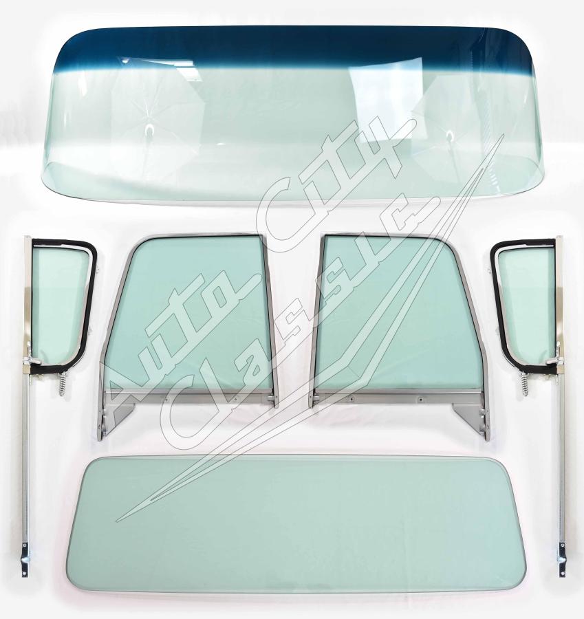1955-1959 Chevrolet / GMC Cab Complete Glass Package Small Back with Post Assembled Side Glass Set CG-CVY-55-59-PU-A-SSAP