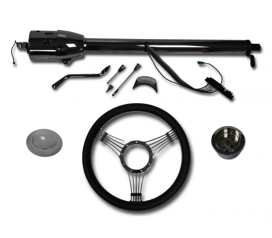32" Street / Hot Rod Chrome Stainless Automatic Tilt Steering Column with Banjo Wheel Kit SC7003-CBLKB