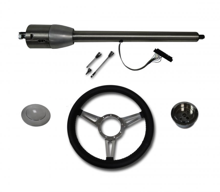 30" Street / Hot Rod Stainless Floor Shift Tilt Steering Column with 3 Spoke GT Wheel Kit SC7006C/P-1430