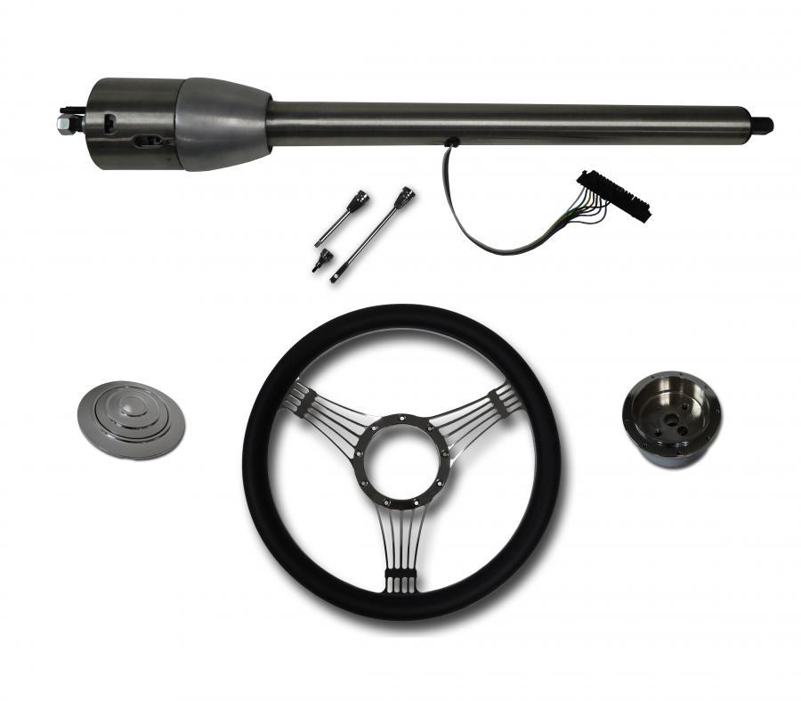 32" Street / Hot Rod Stainless Floor Shift Tilt Steering Column with Banjo Wheel Kit SC7007C/P-1411