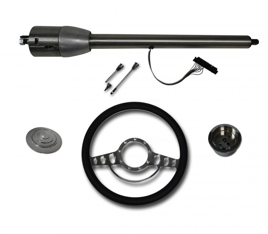 32" Street / Hot Rod Stainless Floor Shift Tilt Steering Column with Impala Wheel Kit SC7007C/P-1412