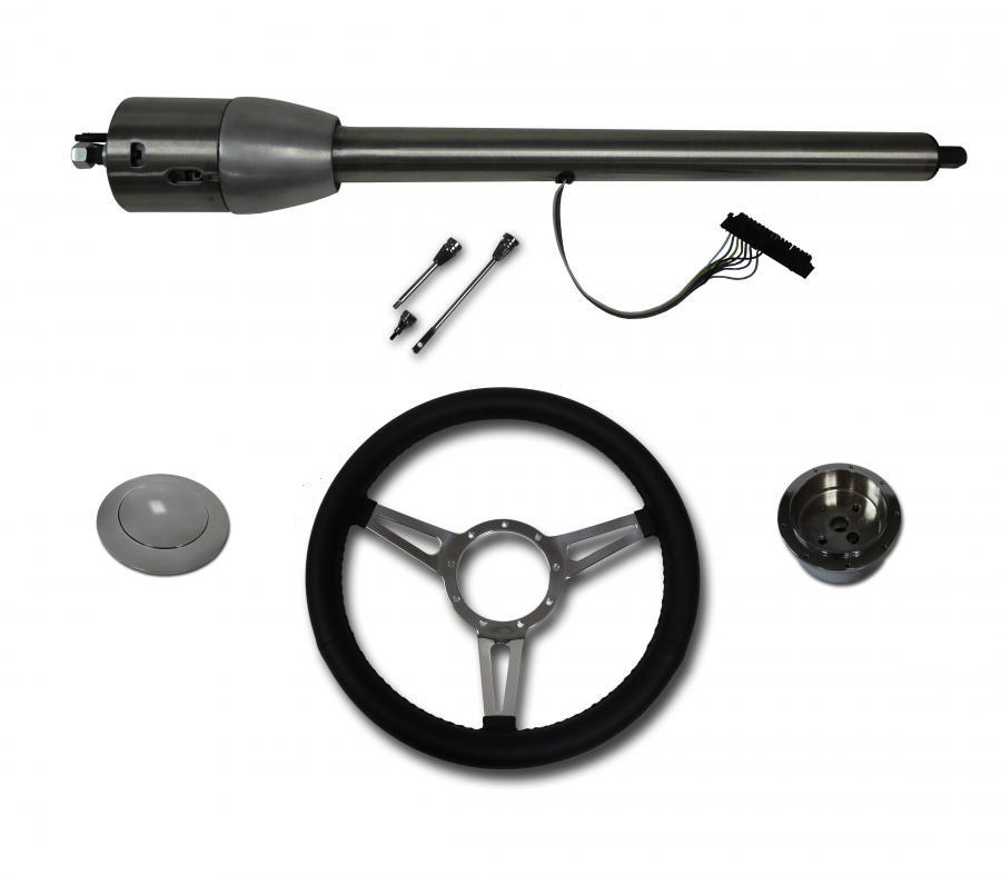 32" Street / Hot Rod Stainless Floor Shift Tilt Steering Column Floor Shift with 3 Spoke GT Wheel Kit SC7007C/P-1430