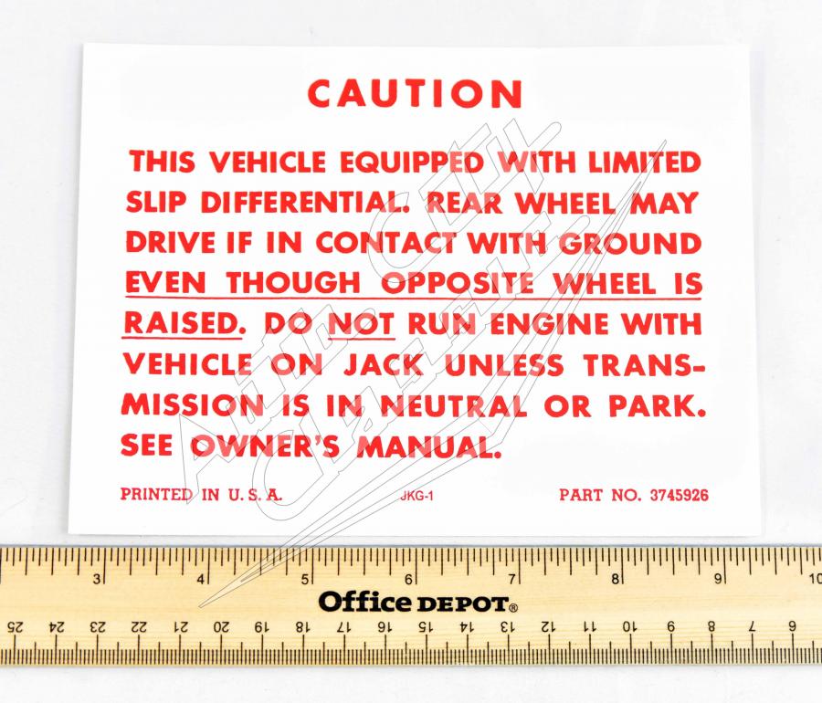 58 Chevrolet Passenger Cars Positraction Caution Sticker