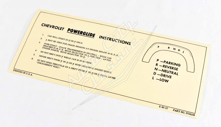 58 Chevrolet Powerglide Transmission Operation Instructions