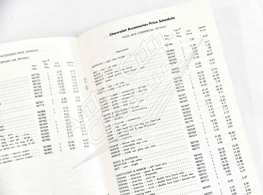 58 Chevrolet Dealer Accessories Price Brochure