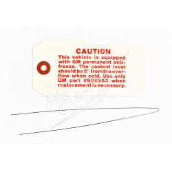 58 Chevrolet Passenger Cars Radiator Coolant Warning Tag