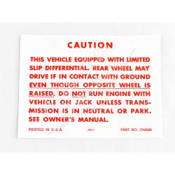 58 Chevrolet Passenger Cars Positraction Caution Sticker
