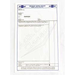 1958 Chevrolet Blank Factory Window Sticker
