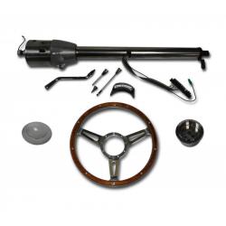 30" Street / Hot Rod Stainless Column Shift Tilt Steering Column with Woody Wheel Kit SC7002C/P-1430W/1530W