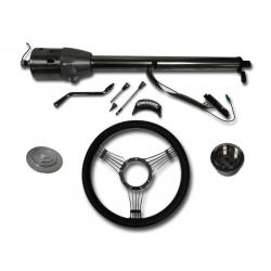 30" Street / Hot Rod Stainless Floor Shift Tilt Steering Column with Banjo Wheel Kit SC7006C/P-1411